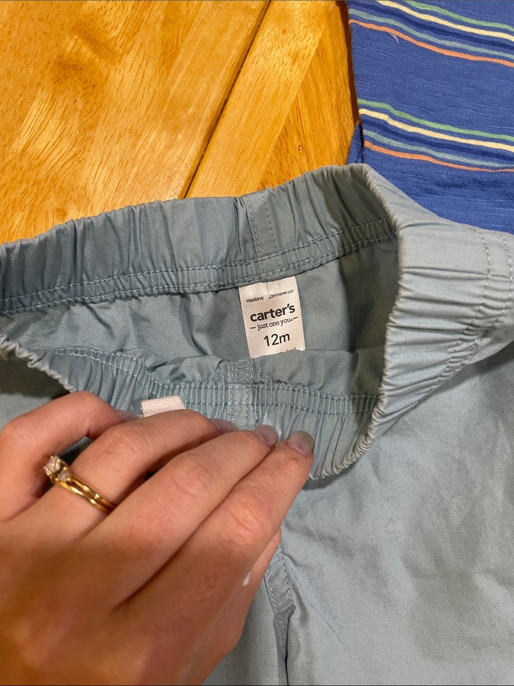 Blue Striped Tank Top with Light Blue Shorts and Navy Sweatpants Set - Picture 3 of 7